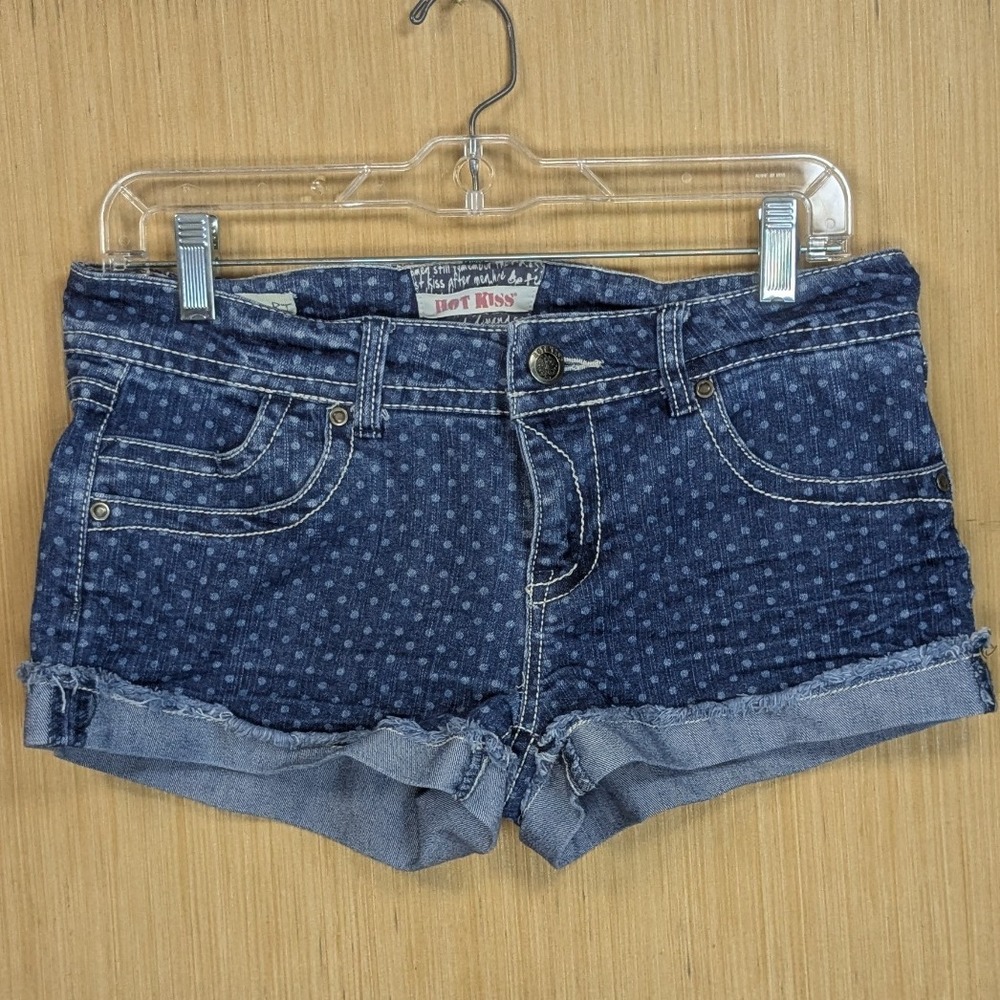 Hot Kiss Cici Shorts Y2K Micro Mini Low Rise Booty Denim Polka Dot Blue Junior 7